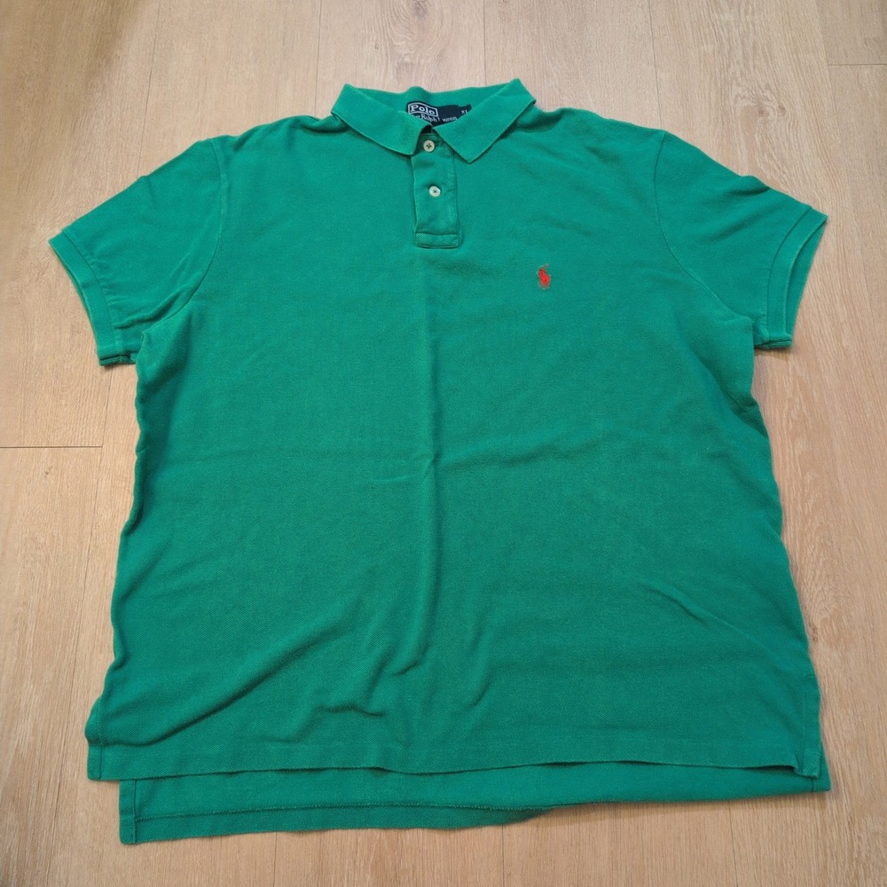 VTG Ralph Lauren Men XLPolo Shirt Logo Preppy Golf Green Red Horse